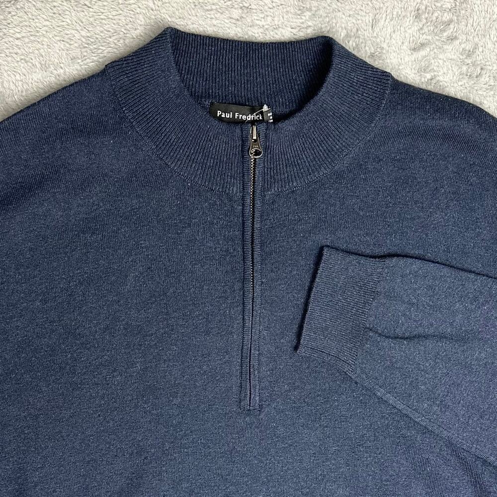 Paul Fredrick Silk Cashmere 1/4 Zip Sweater Mens XL Navy Blue Pullover NWOT